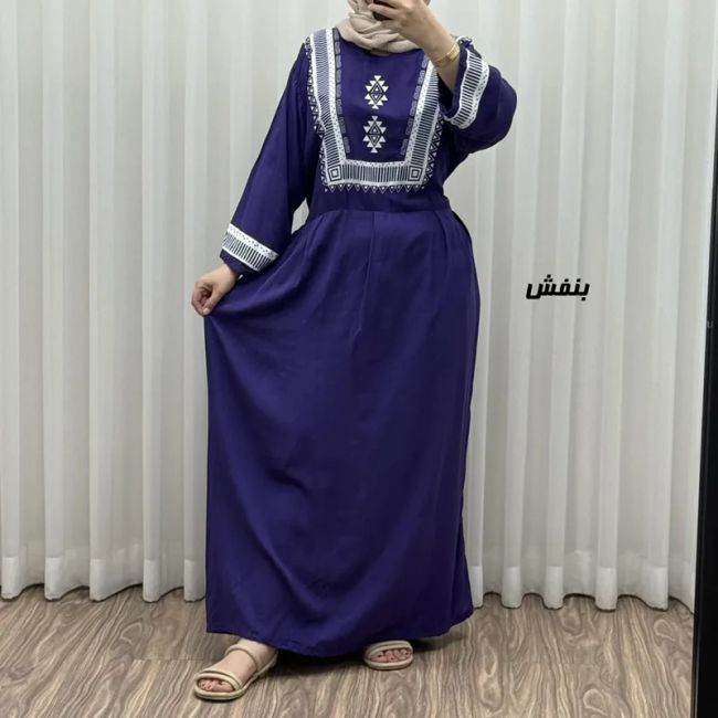 پیراهن نخی زنانه مدل پادمیرا فری سایز مناسب تا 48 همراه با کمربند