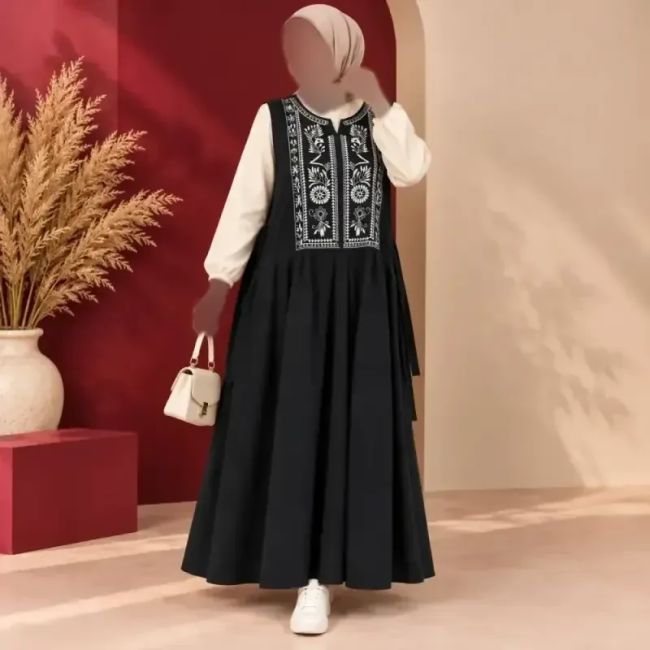 پیراهن ساحلی زنانه حلقهای لینن یقه چاپ الهه فری سایز کمربنددار