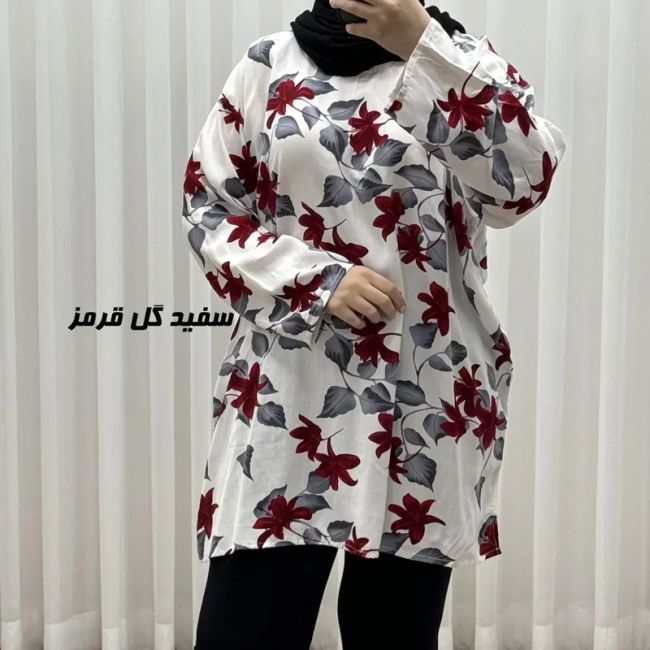 تونیک نخی زنانه طرحدار فری سایز مناسب تا سایز 52 (2)