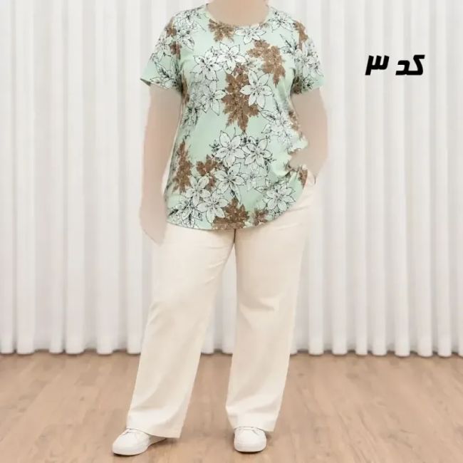 تیشرت نخی پارچه خارجی دکمهدار زنانه و دخترانه فری سایز مناسب تا 50