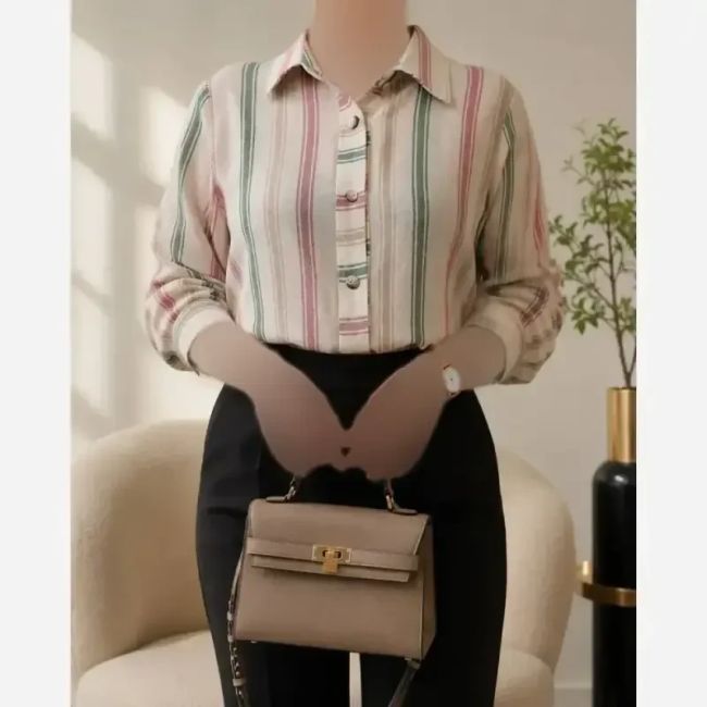شومیز یقه مردونه لینن مدل ژینا سایز 36 تا 48