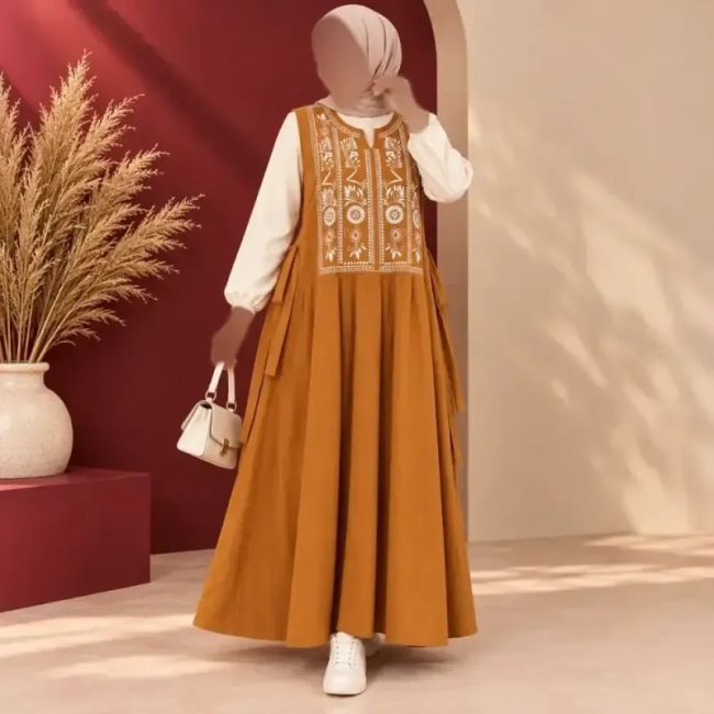 پیراهن ساحلی زنانه حلقهای لینن یقه چاپ الهه فری سایز کمربنددار