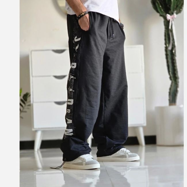 شلوار اسلش بگ جردن دمپا گت دار رنگ مشکی پارچه گلکسی اسپان سایز XXL و XXXL