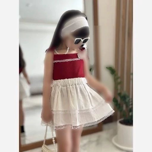 ست تاپ و دامن دخترانه جنس نخ پنبه و کراش مناسب 2 تا 7 سال