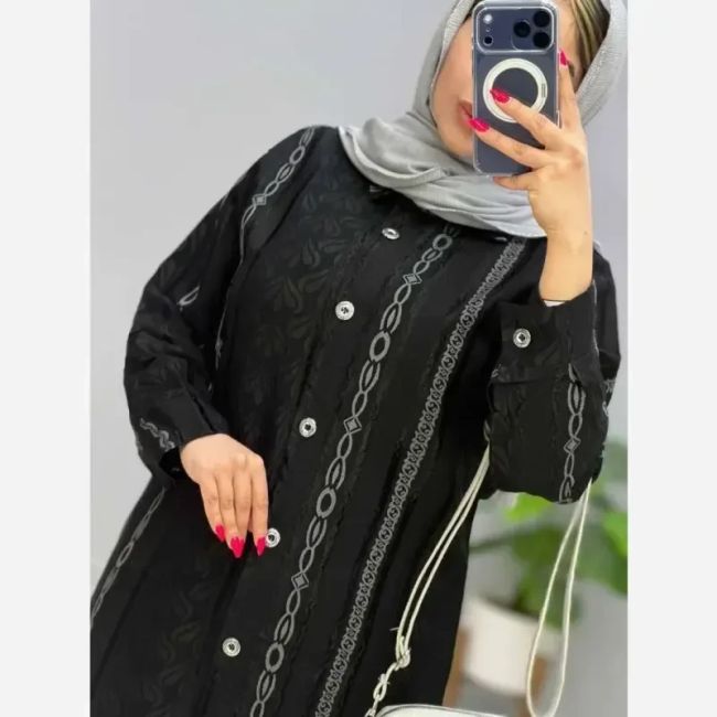 مانتو بلند ژاکارد مشکی سایز بزرگ مناسب سایز 46 تا 52 (2)