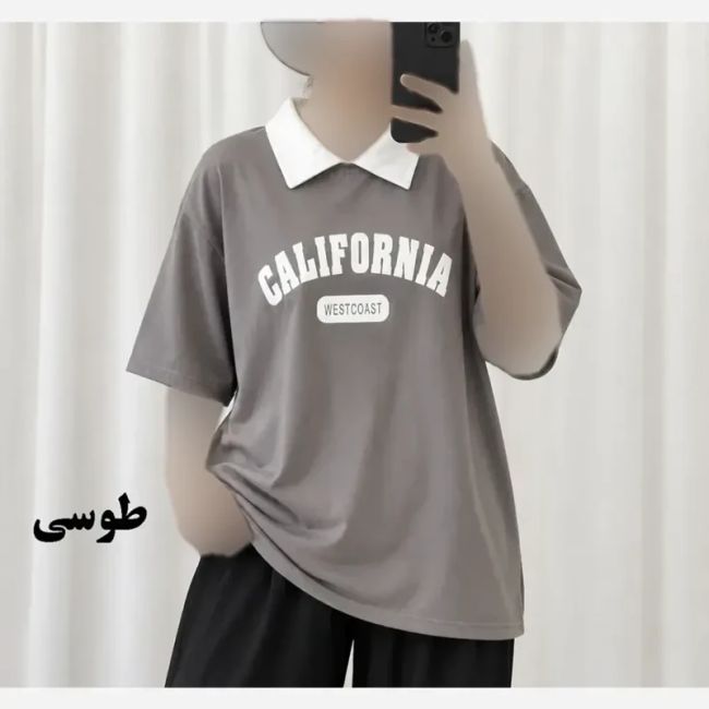 تیشرت باکسی پولوشرت کالیفرنیا نخ پنبه زنانه فری سایز