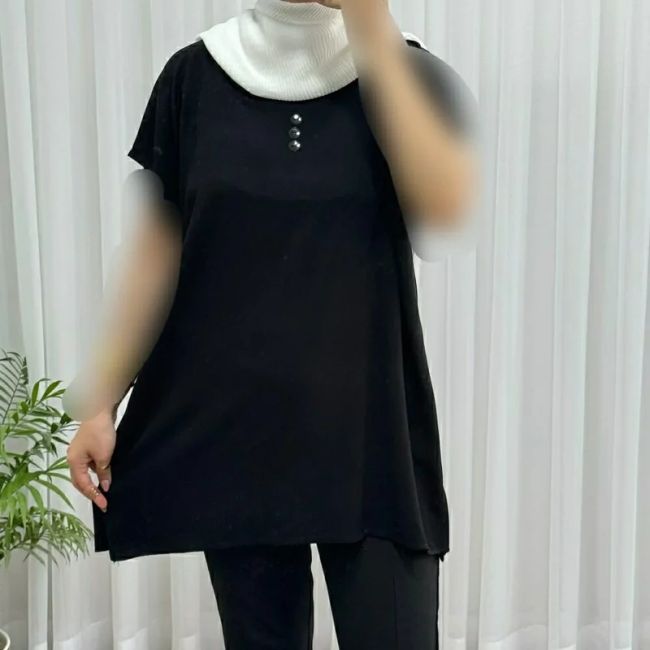 تاپ زنانه نخی شسته شده فری سایز مناسب تا سایز 50 چهارفصل تنخور آزاد و راحت