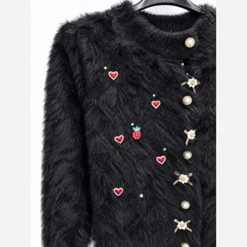 ژاکت موهربافت طرح قلب و توت فرنگی فری سایز 38 تا 48