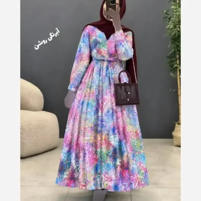 پیراهن حریر آبرنگی زنانه آستر دار فری سایز