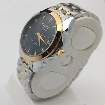 ساعت مردانه سیکو کالکشن استیل طلایی صفحه مشکی موتور کوارتز ژاپن تقویمدار