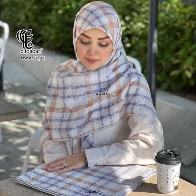 روسری نخی کاستوم طرح آسنات قواره 140 دور چرخ دوز مزونی سی تو
