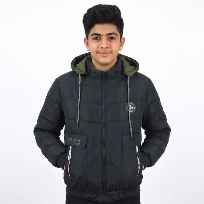 کاپشن دو رو پسرانه شمعی مشکی و سبز پاییزه و زمستانه