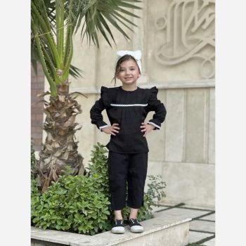 شومیز دخترانه مشکی شانتون نخ مناسب 1 تا 8 سال