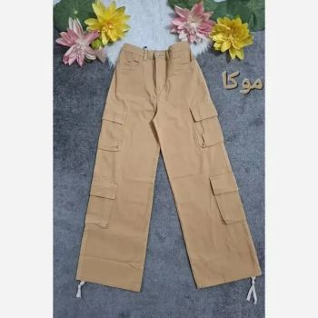 شلوار کارگو کتان اصل هشت جیب زنانه قد 100 سایز 38 تا 48