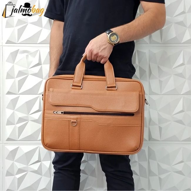 کیف اداری لپتاپی چرمی حلقه دار دو خانه دستی و دوشی