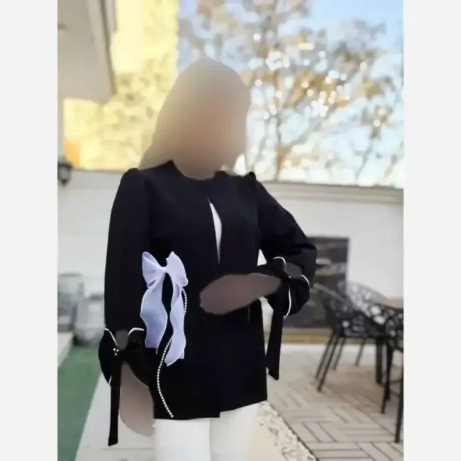 کت پاپیون کرپ مازراتی زنانه رنگ مشکی سرخابی کاربنی
