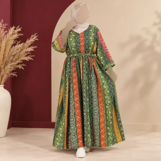 پیراهن ساحلی زنانه هندی سنتی مدل پنجابی فری سایز با کمربند جنس نخ وارداتی