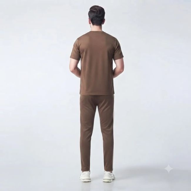 ست تیشرت و شلوار مردانه پارچه مولینه درجه یک کرم شکلاتی کنف دوزی شده
