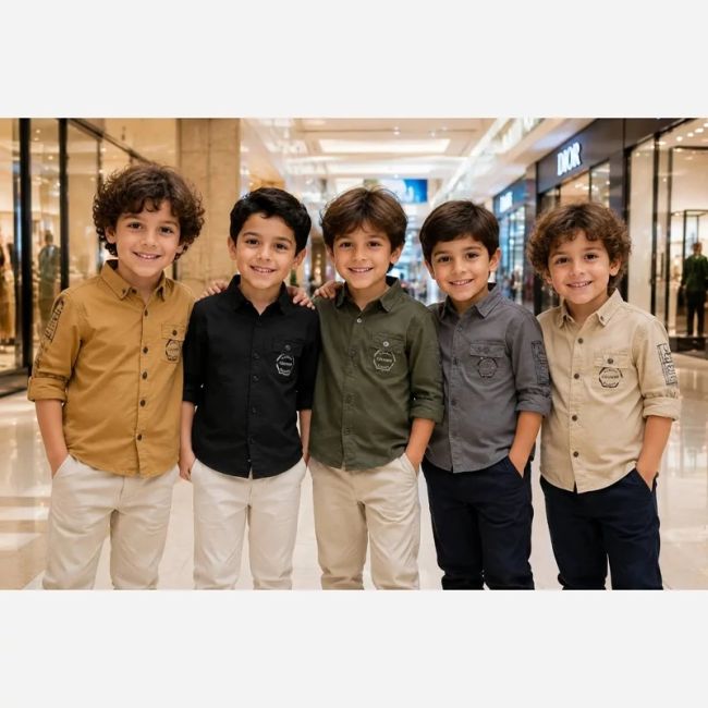 پیراهن کتان اسپرت پسرانه رنگ خاکستری