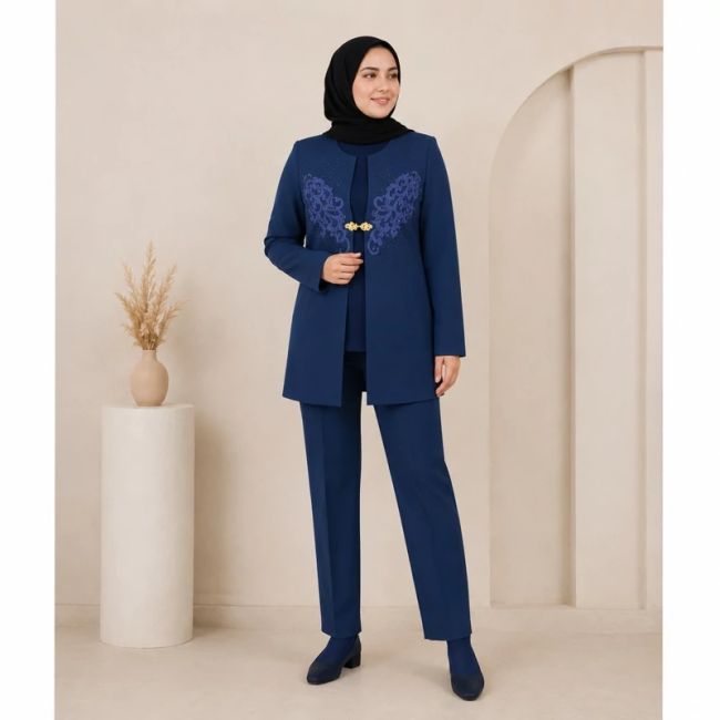 کت شلوار زنانه سه تیکه همراه با تاپ کد27270
