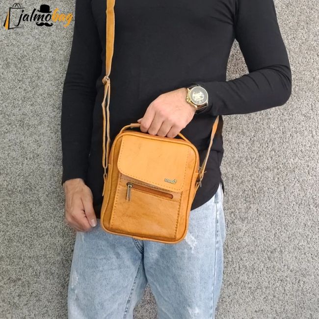 کیف دوشی چرمی اسپرت بزرگ چرم صنعتی مشکی خردلی قهوهای تیره