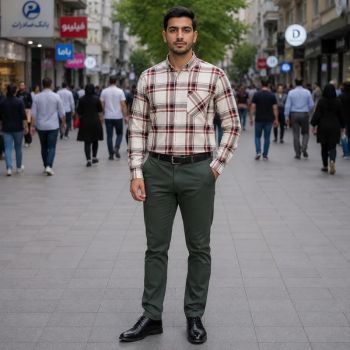 پیراهن آستین بلند مردانه نخی چهارخانه قواره آزاد