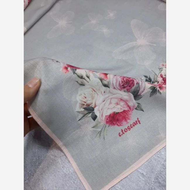 روسری نخ کاستوم مجلسی طرح مشکات پروانه گل رز قواره بزرگ 140 سانتیمتر