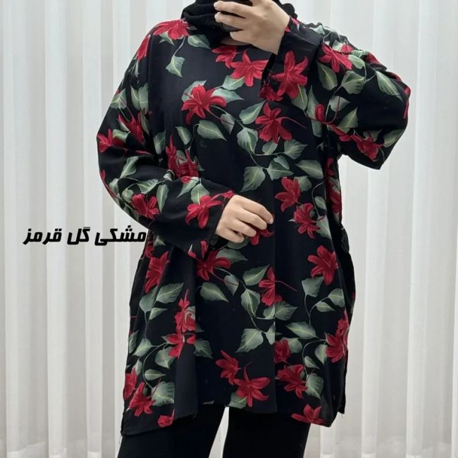 تونیک نخی زنانه طرحدار فری سایز مناسب تا سایز 52 (2)