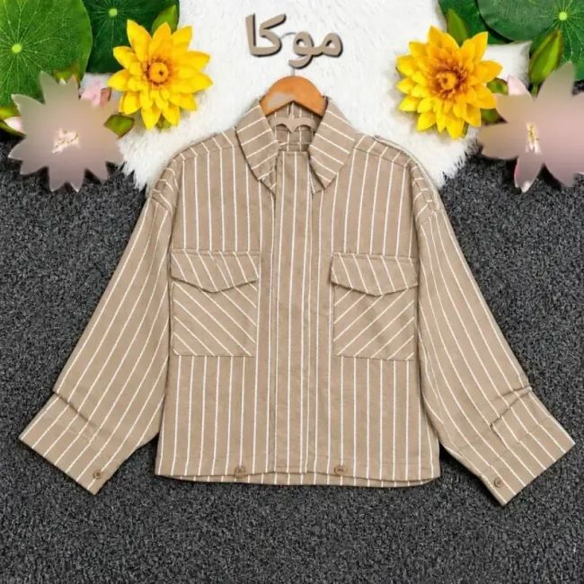 بامبر پاییزه راه راه کتان زنانه جیب دار زیپ مخفی گت دار