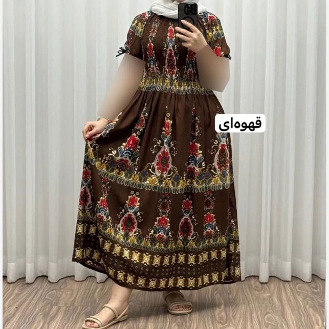 پیراهن کریشه آستین کوتاه زنانه فری سایز تا 52 کمربنددار چهارفصل تنخور شیک و راحت کد 1181