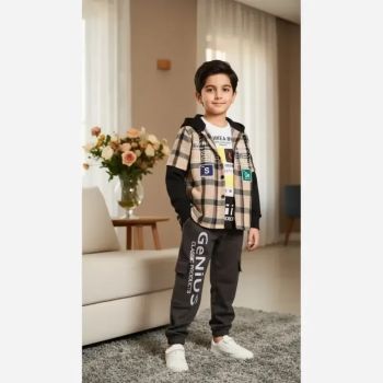 ست سه تیکه بچگانه کشمیر چهارخونه مدل دموند سایز 50