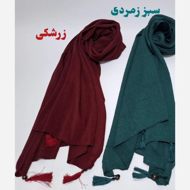 شال تابستانه منگولهدار برشکا رنگ سبز و زرشکی و خاکی و سبز زمردی و ارتشی