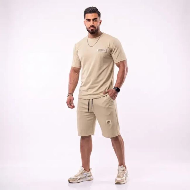 ست تیشرت و شلوارک مردانه بیسکویتی کرم