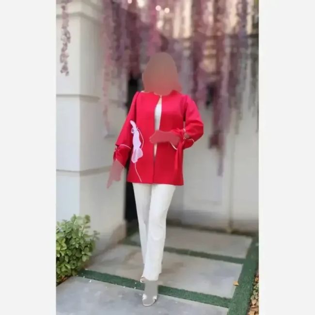 کت پاپیون کرپ مازراتی زنانه رنگ مشکی سرخابی کاربنی