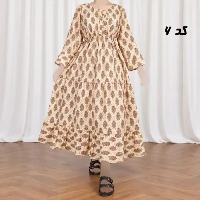 پیراهن ساحلی زنانه عروسکی هندی نخی فری سایز کمر کش دار کمربند دار