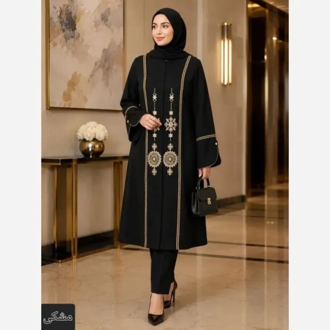 مانتو زنانه مجلسی آوا شانتون اسلپ گلدوزی تا سایز 56