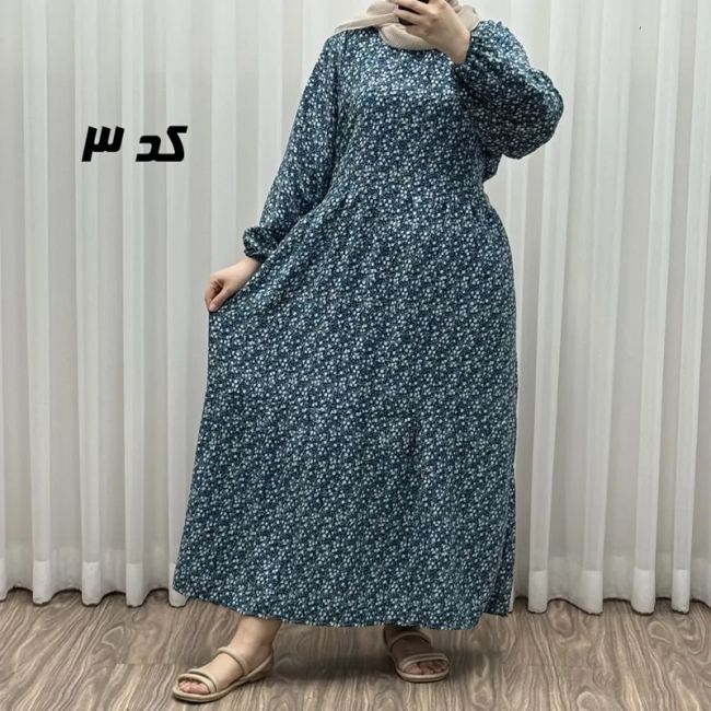 پیراهن بلند زنانه پفکی مدل پاموق فری سایز همراه با کمربند