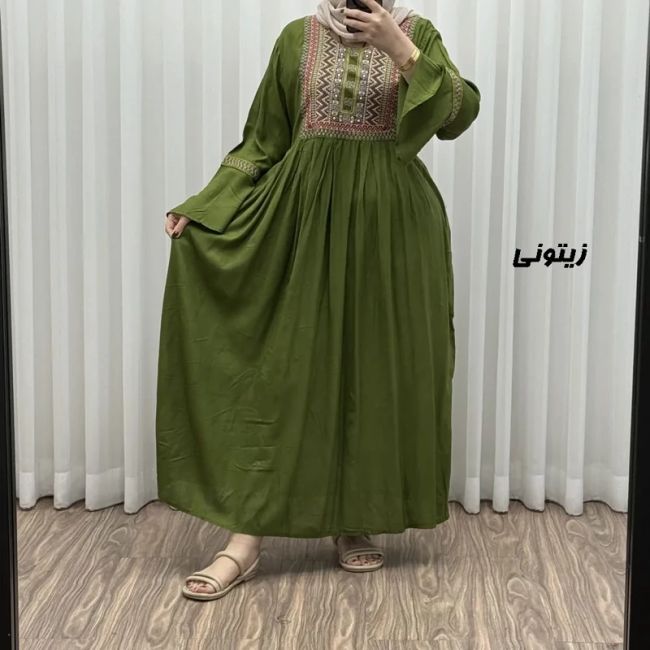 پیراهن نخی گلدوزی شده زنانه مدل مانیا فری سایز مناسب تا سایز 48