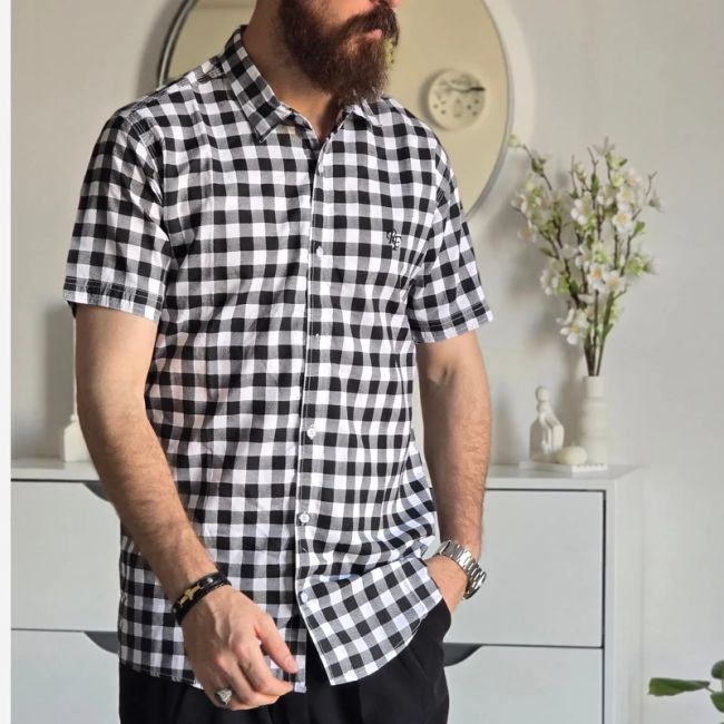 پیراهن آستین کوتاه مردانه چهارخونه نخی سایز M تا XXL