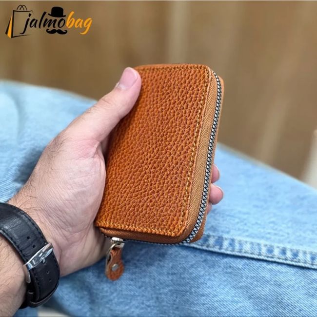 جاکارتی زیپدار چرم طبیعی گاوی مناسب آقایان و خانمها ابعاد 11 در 7 سانتیمتر (2)