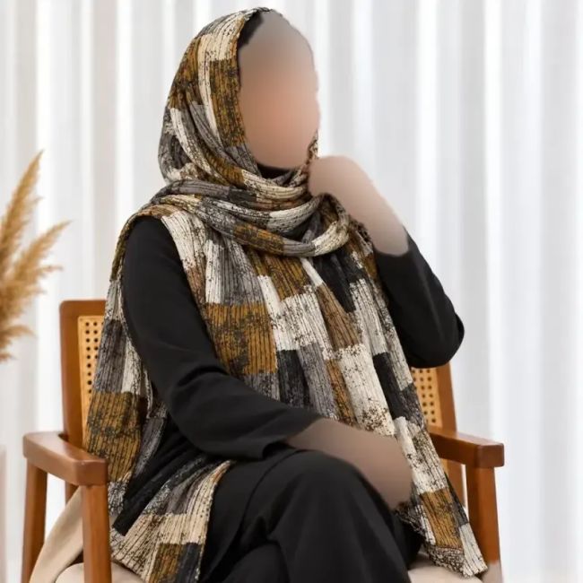 شال نخی برشکا طرحدار چهارخانه روزمره مشکی سفید