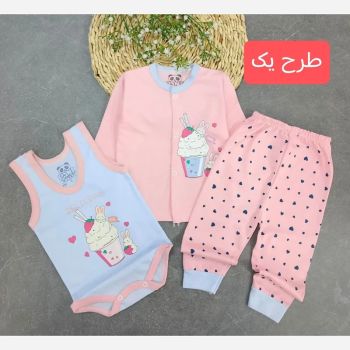 ست سه تکه نوزادی بادی و شلوار نخ پنبه ضد حساسیت