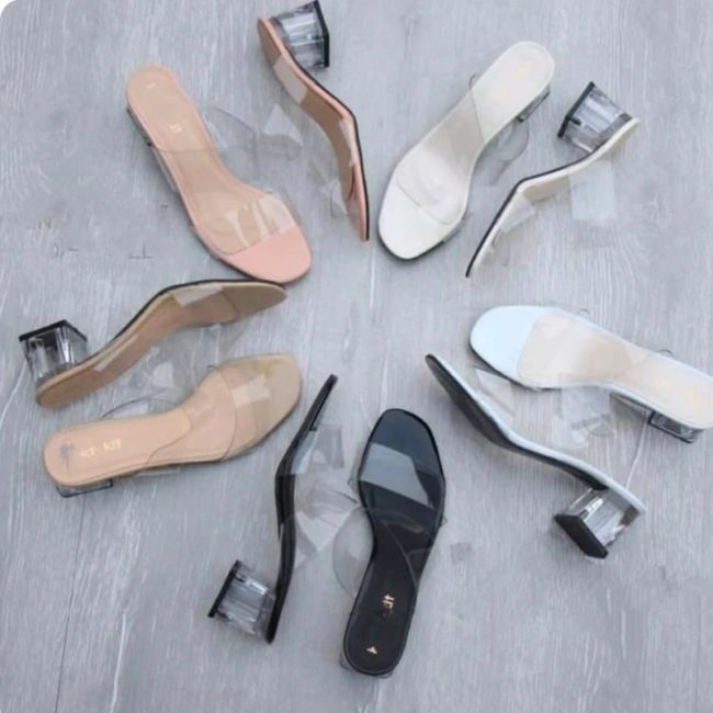 صندل زنانه طلقی دو بند پاشنه شیشه ای رنگ مشکی کرم سفید