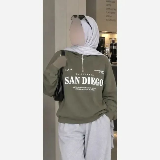 دورس نیم زیپ اسپرت زنانه پسرانه SANDIEGO جنس دورس سه نخ گرم بالا درجه یک رنگ مشکی سبز زیتونی فری سایز