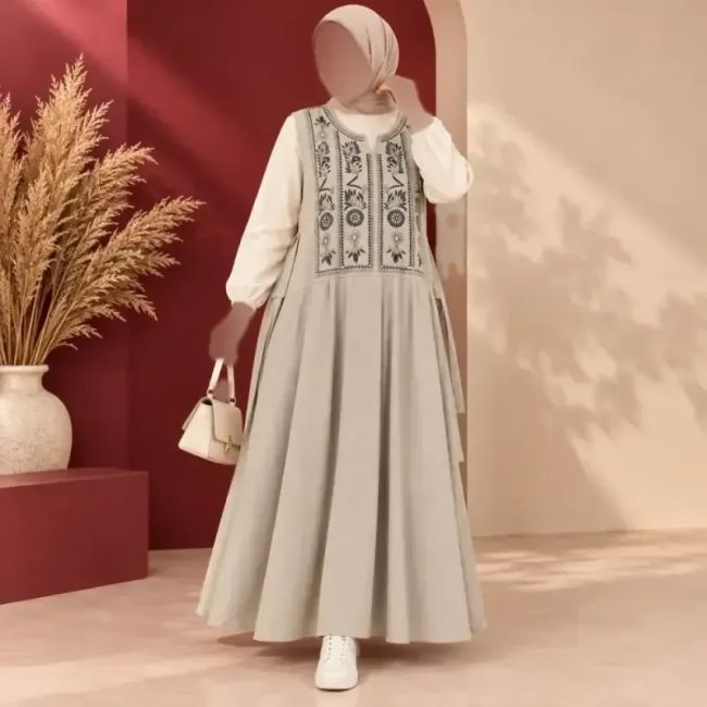 پیراهن ساحلی زنانه حلقهای لینن یقه چاپ الهه فری سایز کمربنددار