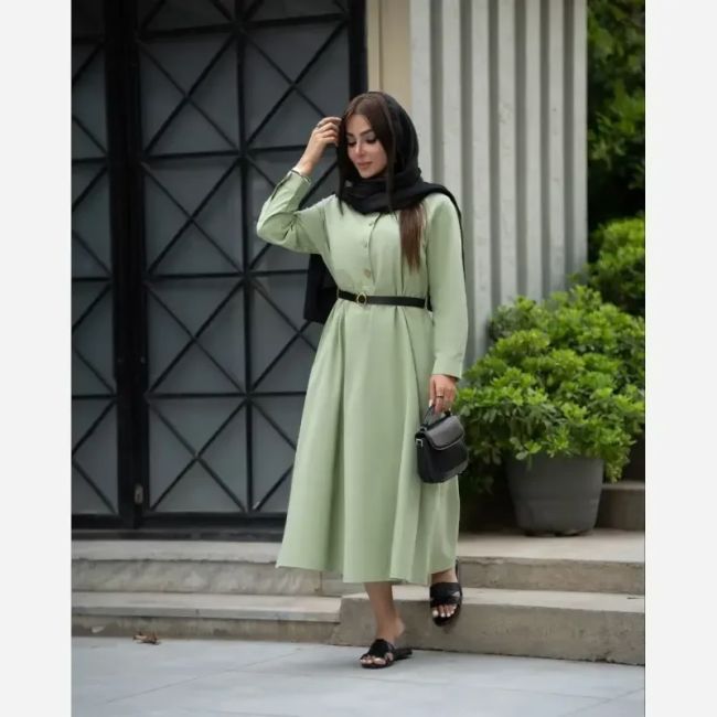پیراهن زنانه مدل سولین جنس لینن سایز 38 تا 50 قد 125