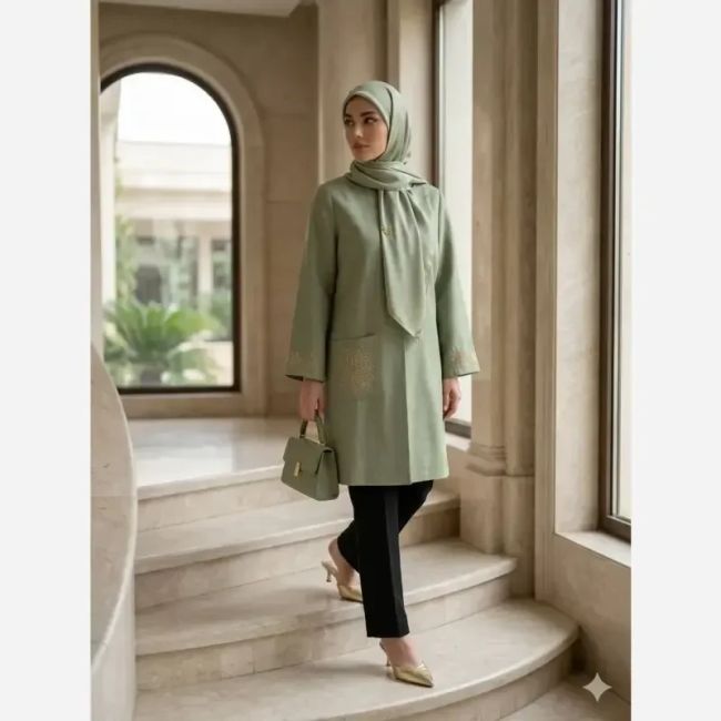 مانتو زنانه شانتون اسلپ گلدوزی شده مدل راز قد 91 سایز بزرگ تا 56
