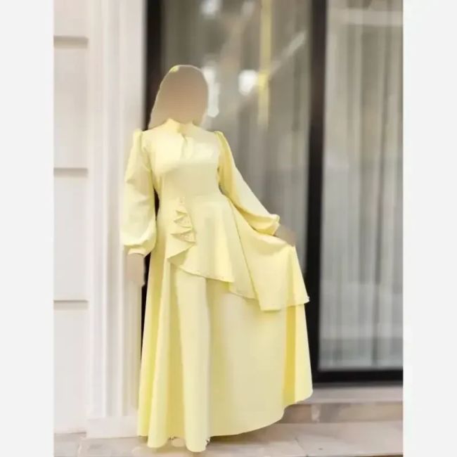 پیراهن مجلسی زنانه کرپ مازراتی مدل ستاره به همراه تل اسکارف و سنجاق یقه