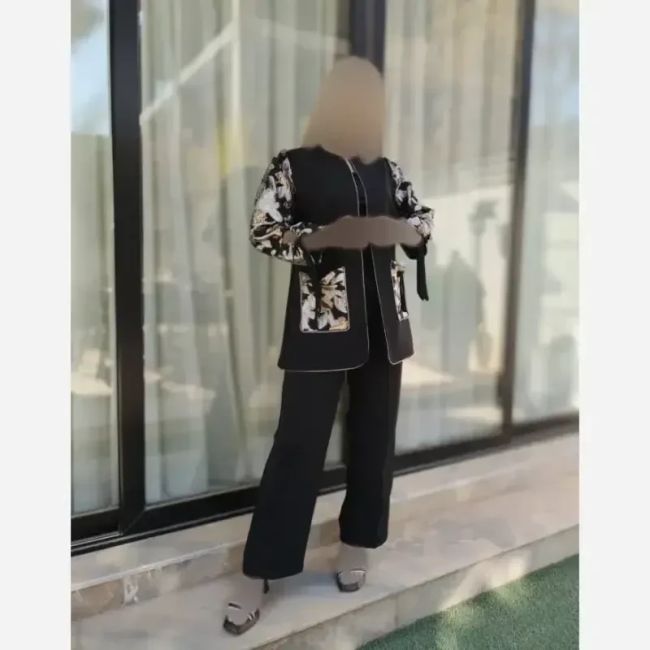 کت و شلوار زنانه طرح گلناز کرپ مازراتی آستین ژاکارد