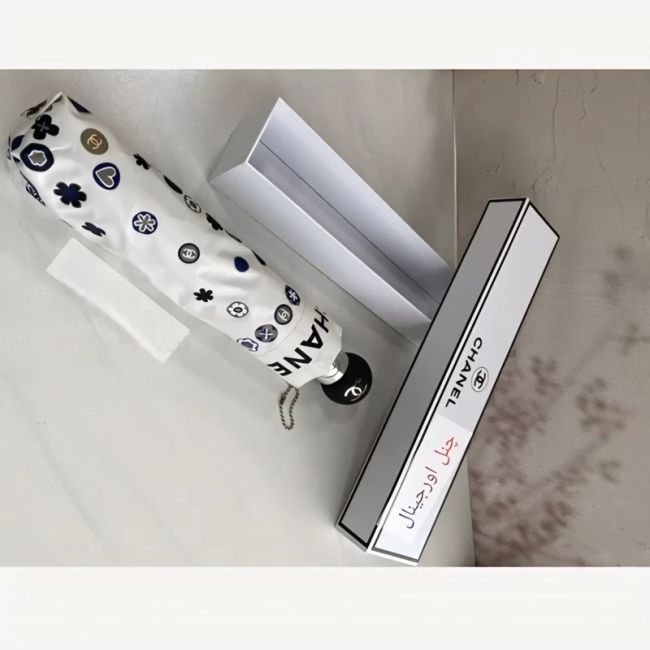 چتر اتوماتیک برند چنل CHANEL ضد باد با پارچه نانو و جعبه کادویی رنگ کرم نخودی